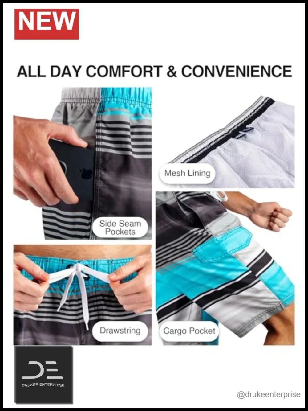 Mens Quick-Dry 9-Inch Swim Trunks UPF 50+